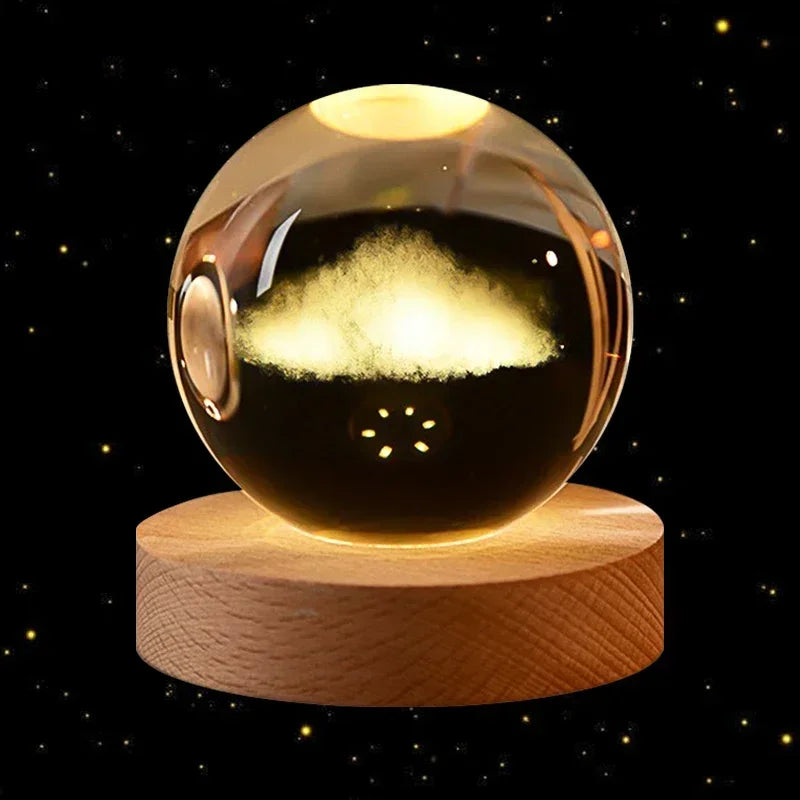 3D Crystal Earth Globe with Wooden Display Base