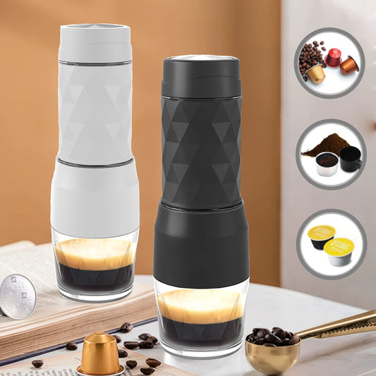 Portable 3-in-1 Coffee Maker for Capsules and Ground Coffee