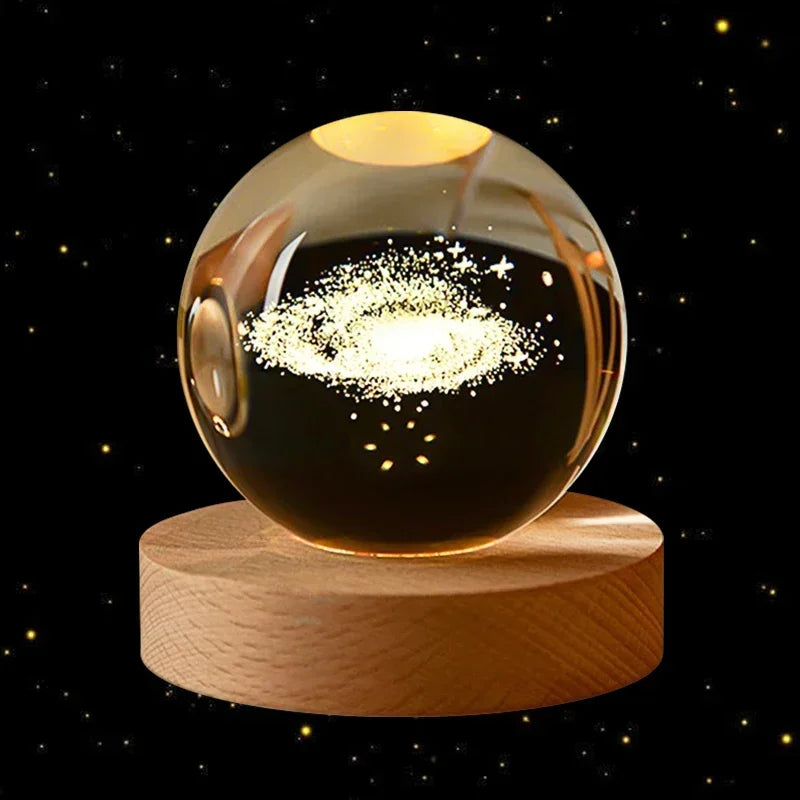 3D Crystal Earth Globe with Wooden Display Base