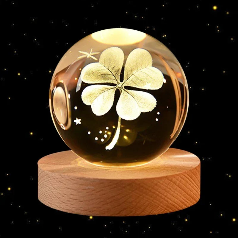 3D Crystal Earth Globe with Wooden Display Base