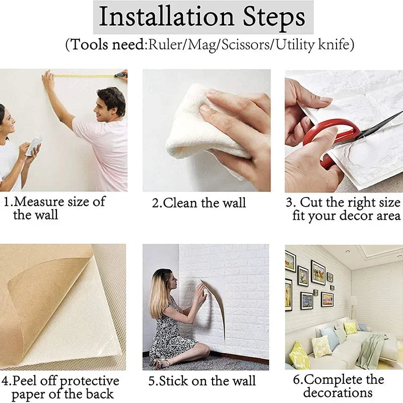 Waterproof 3D Foam Brick Wall Sticker for Home